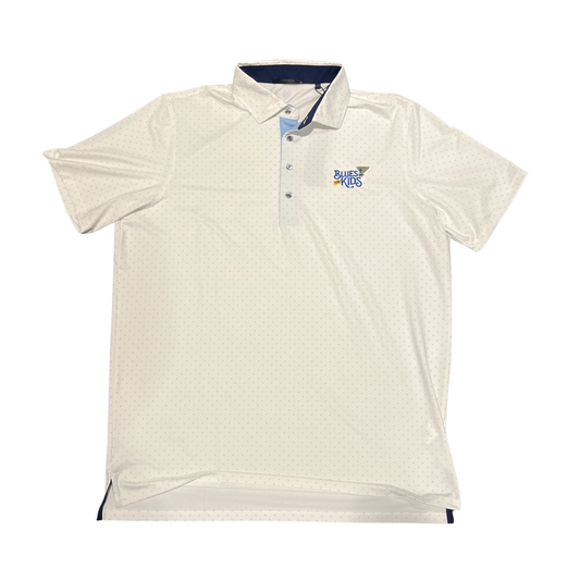Blues for Kids Branded White Dot, Blue Blues for Kids logo Greyson Polo